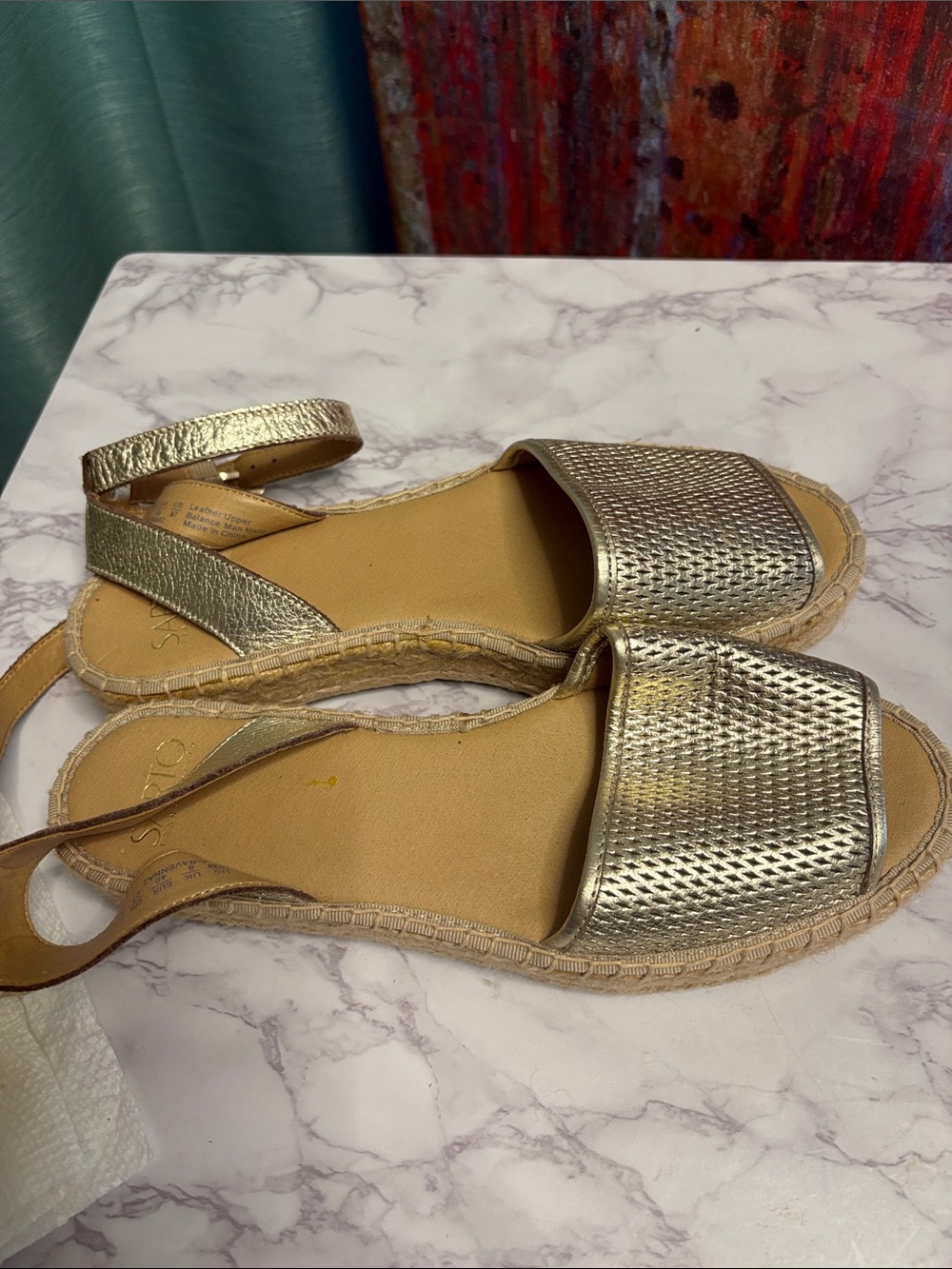 SARTO By Franco Sarto Metallic Gold Woven Espadrille Sandals